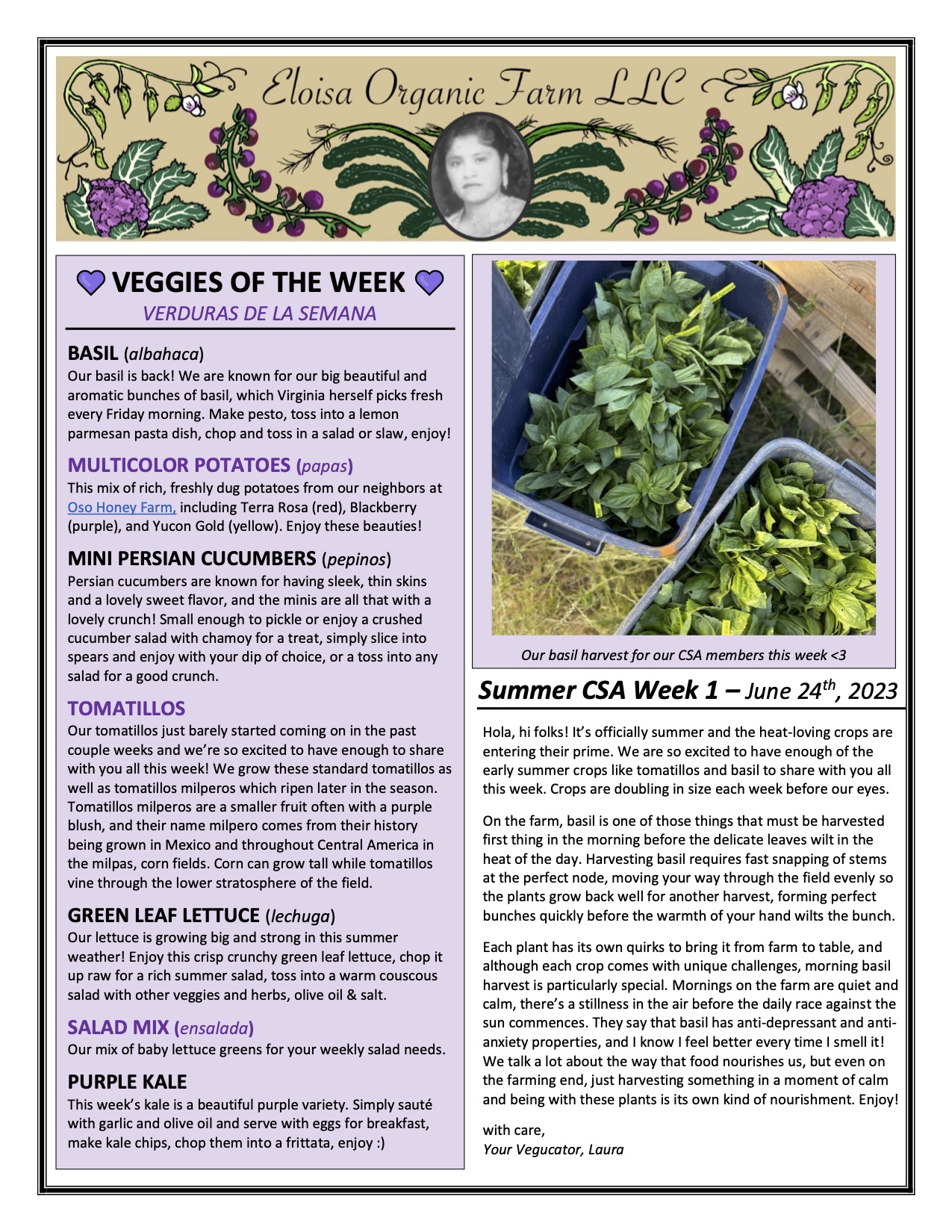 CSA Newsletters – Eloisa Organic Farm LLC